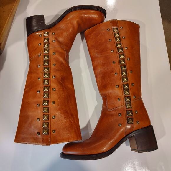 Free Lance Studded Brown/Tan Leather Boots Size 38 - Picture 3 of 15